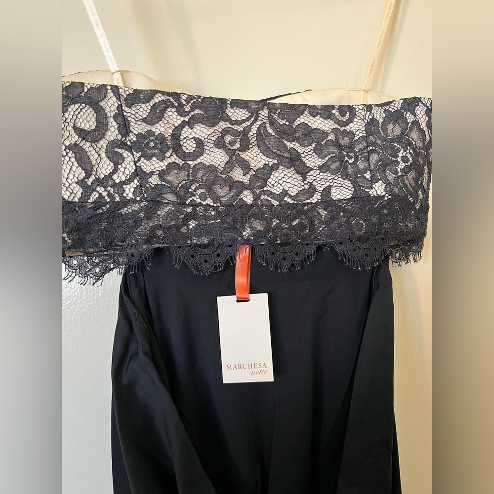 Marchesa Notte vintage black silk lace draped back strapless dress 6 - Picture 6 of 13